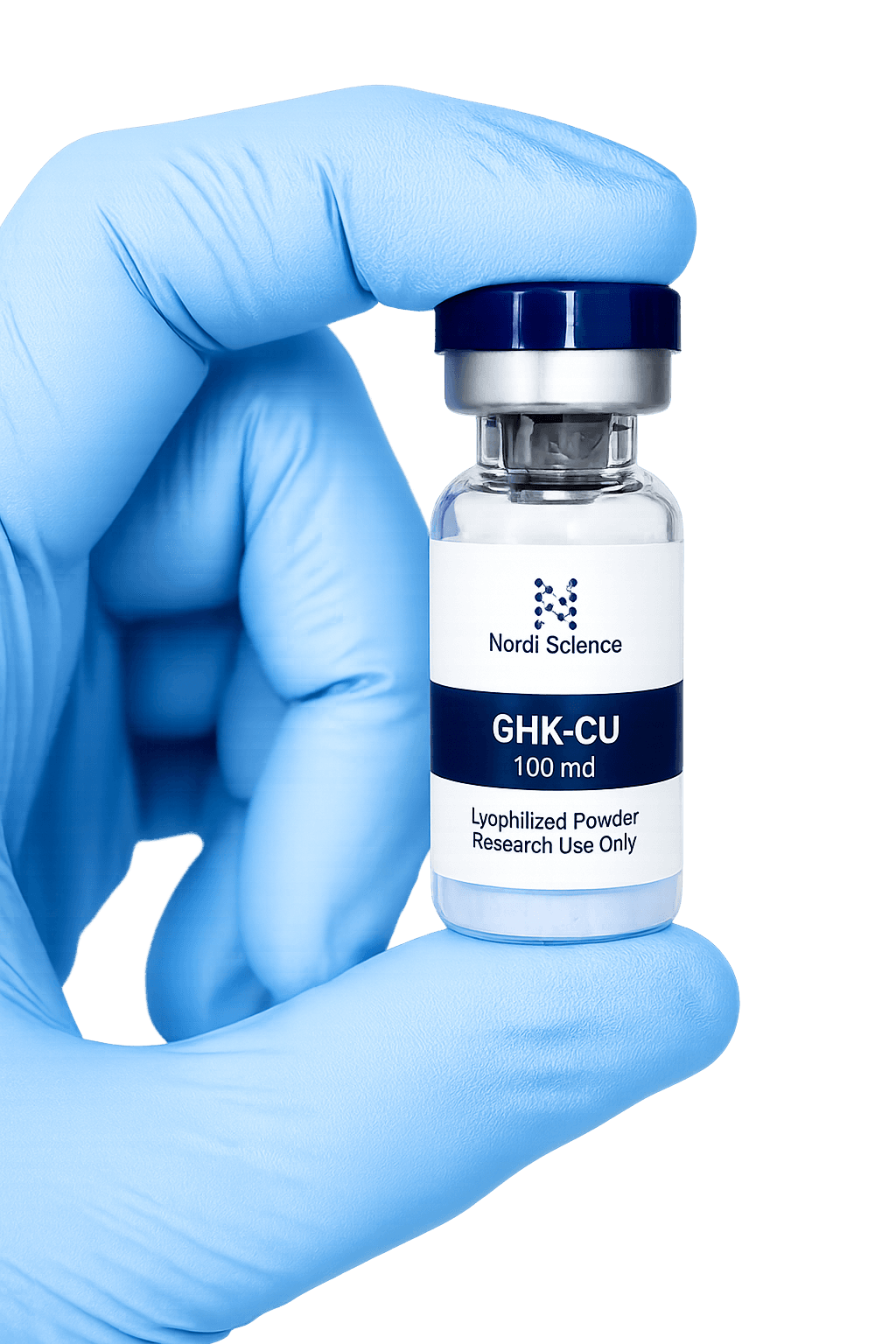 Nordiscience peptide vial held by researcher
