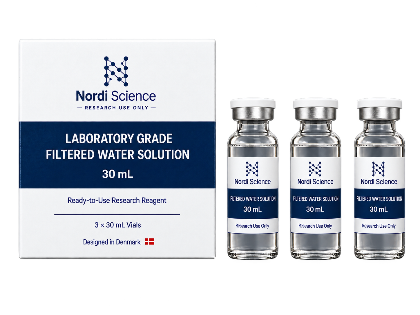 Research water 30 mL box with three vials