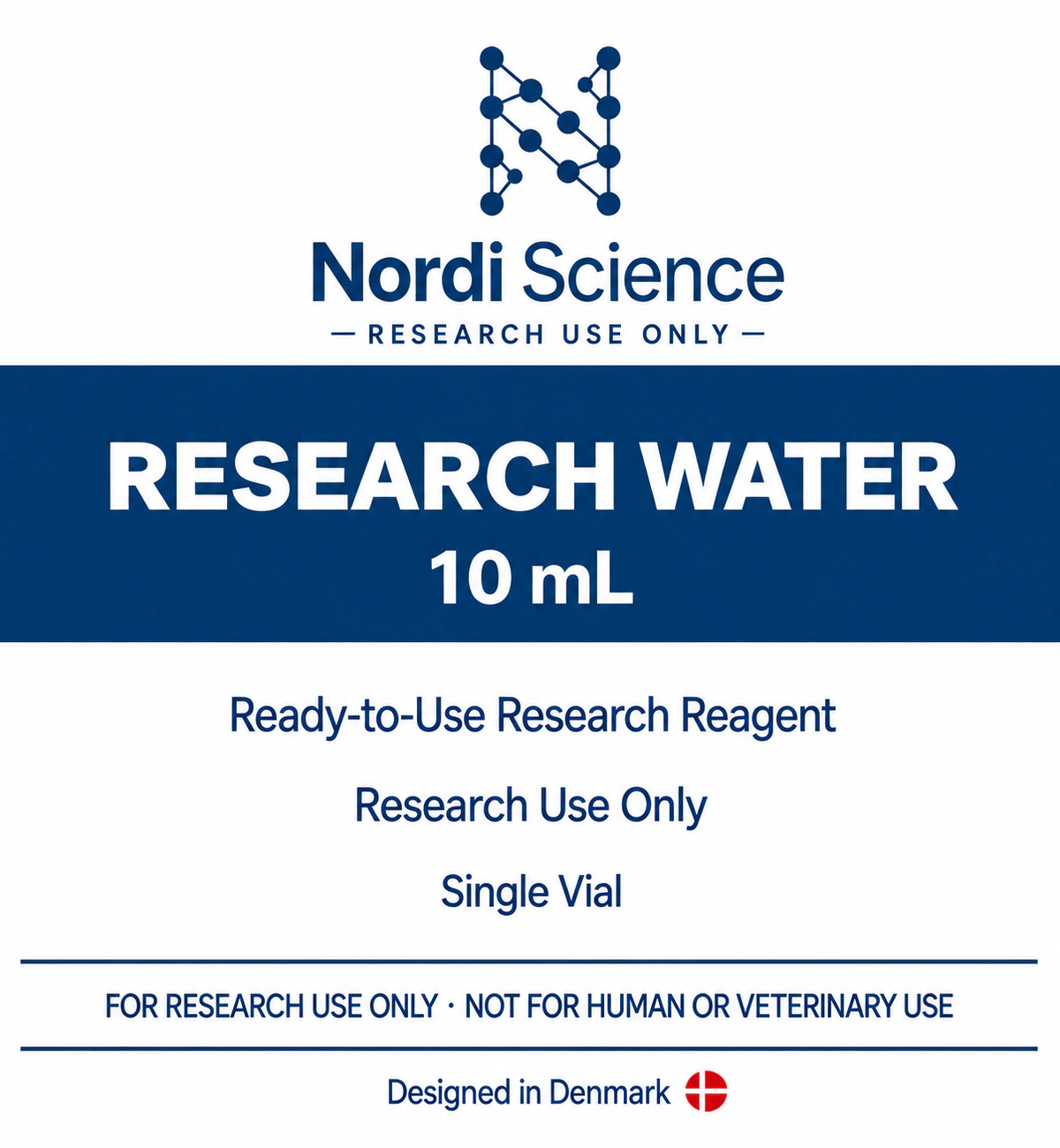 Nordi Science Premium Research Water, 10mL Single Vial, Research Use Only retail box