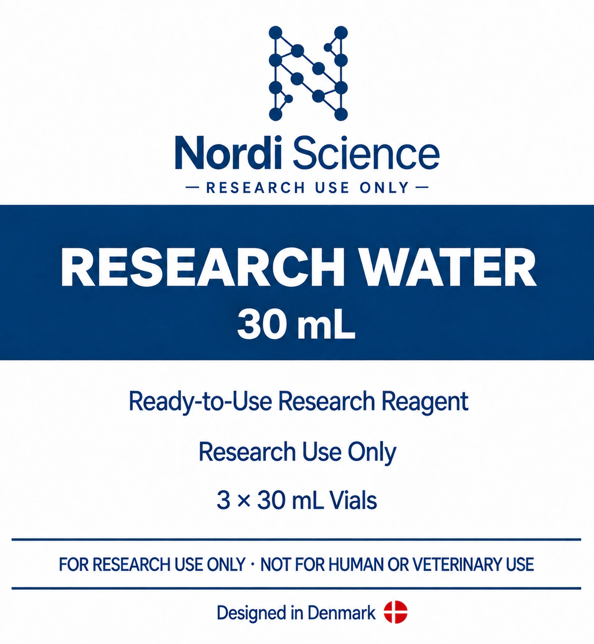 Nordi Science Premium Research Water, 30mL Bottles, Pack of 3, Research Use Only retail box