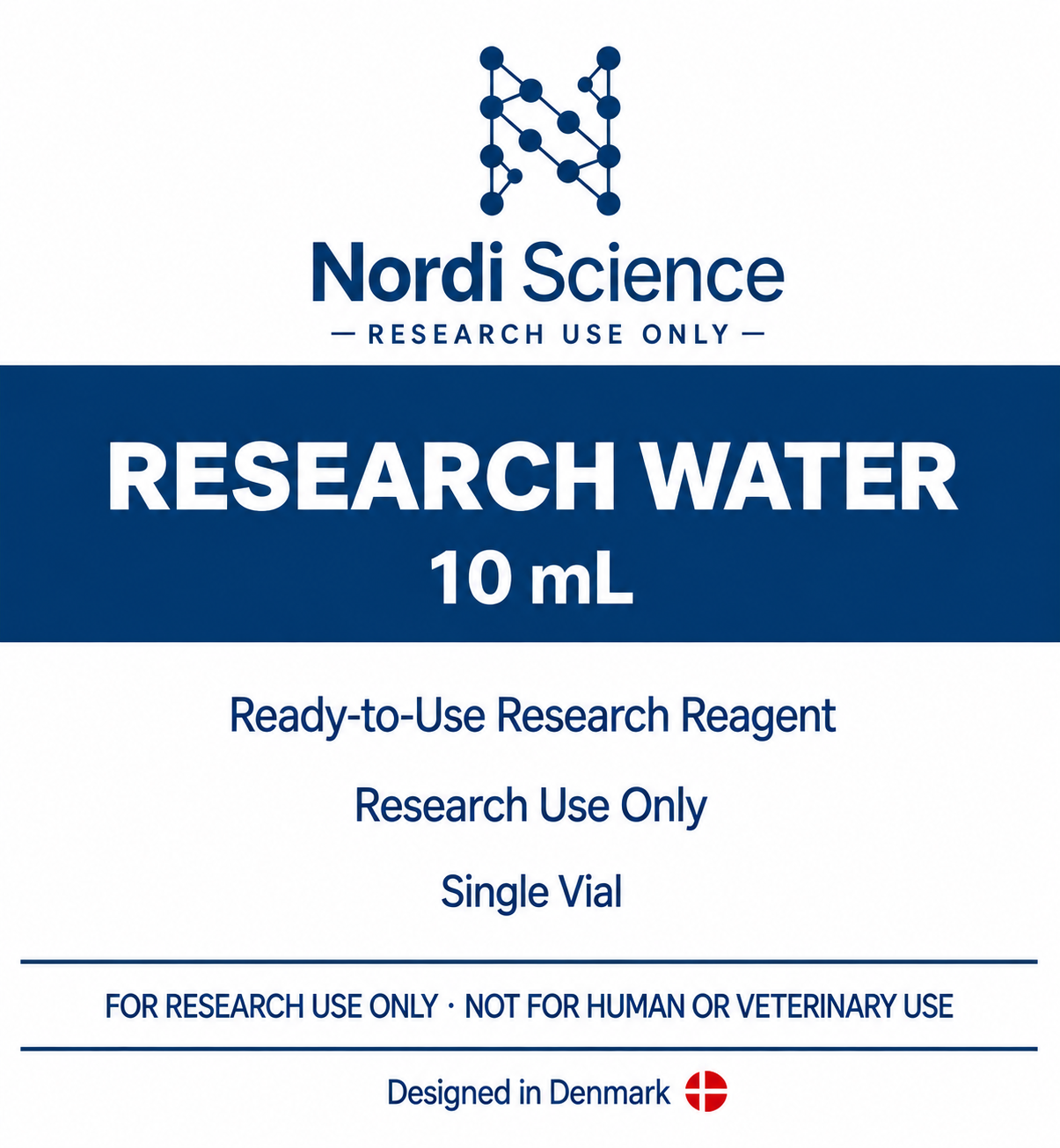 Nordi Science Premium Research Water, 10mL Single Vial, Research Use Only retail box