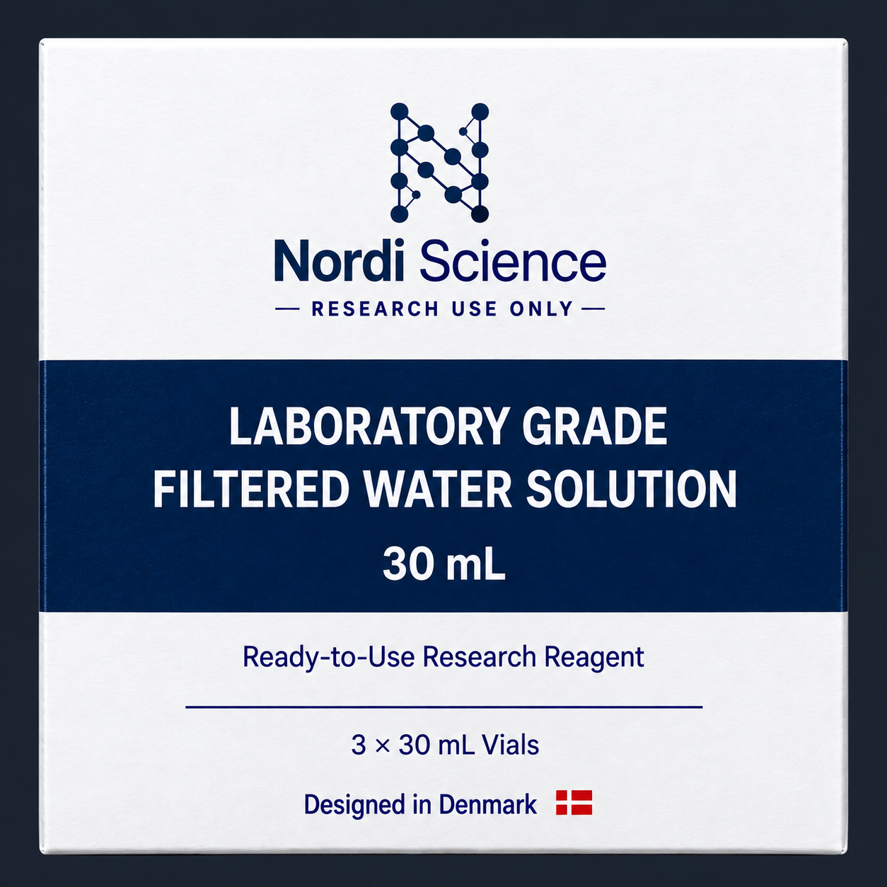 Nordi Science Premium Research Water, 30mL Bottles, Pack of 3, Research Use Only, retail box