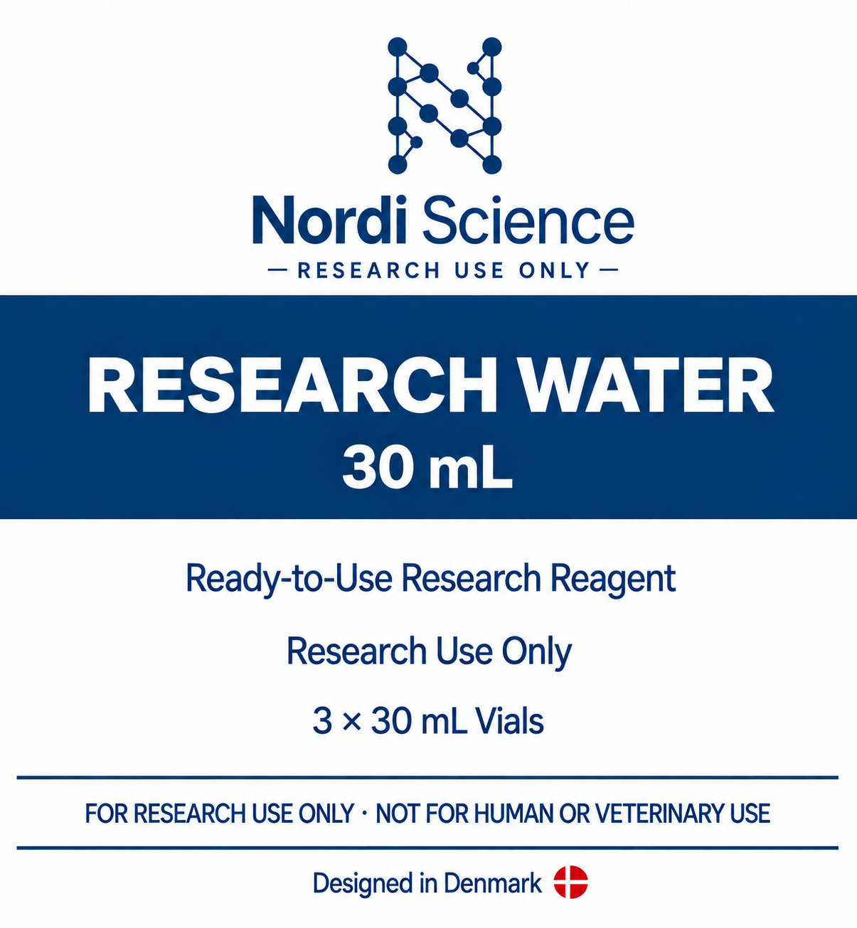 Nordi Science Premium Research Water, 30mL Bottles, Pack of 3, Research Use Only retail box