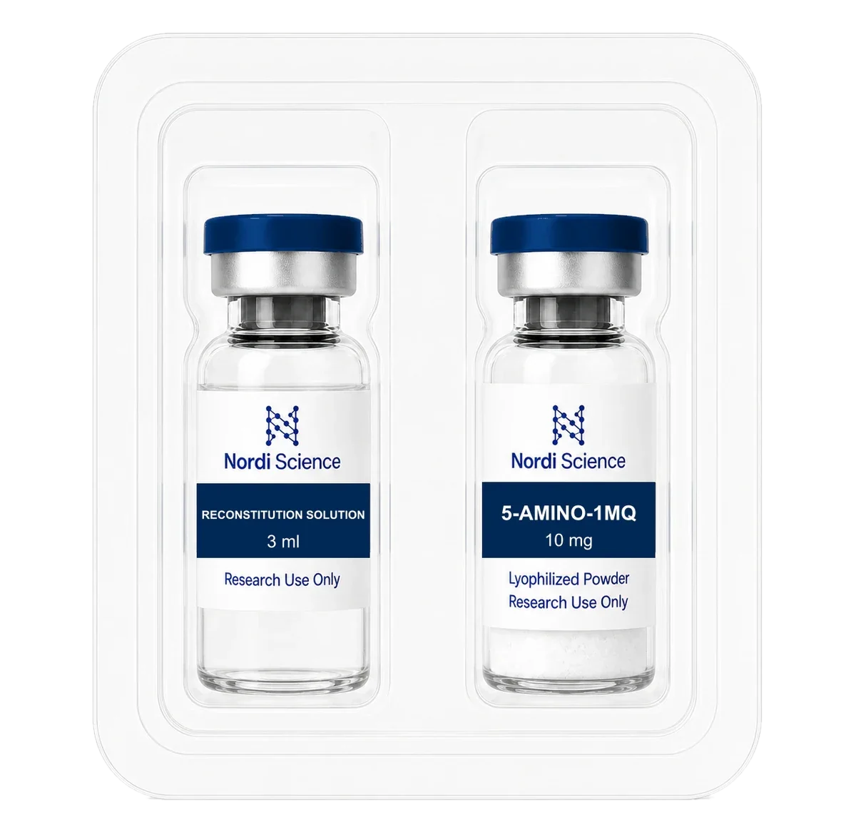 5-AMINO-1MQ retail box, open, showing the vial tray