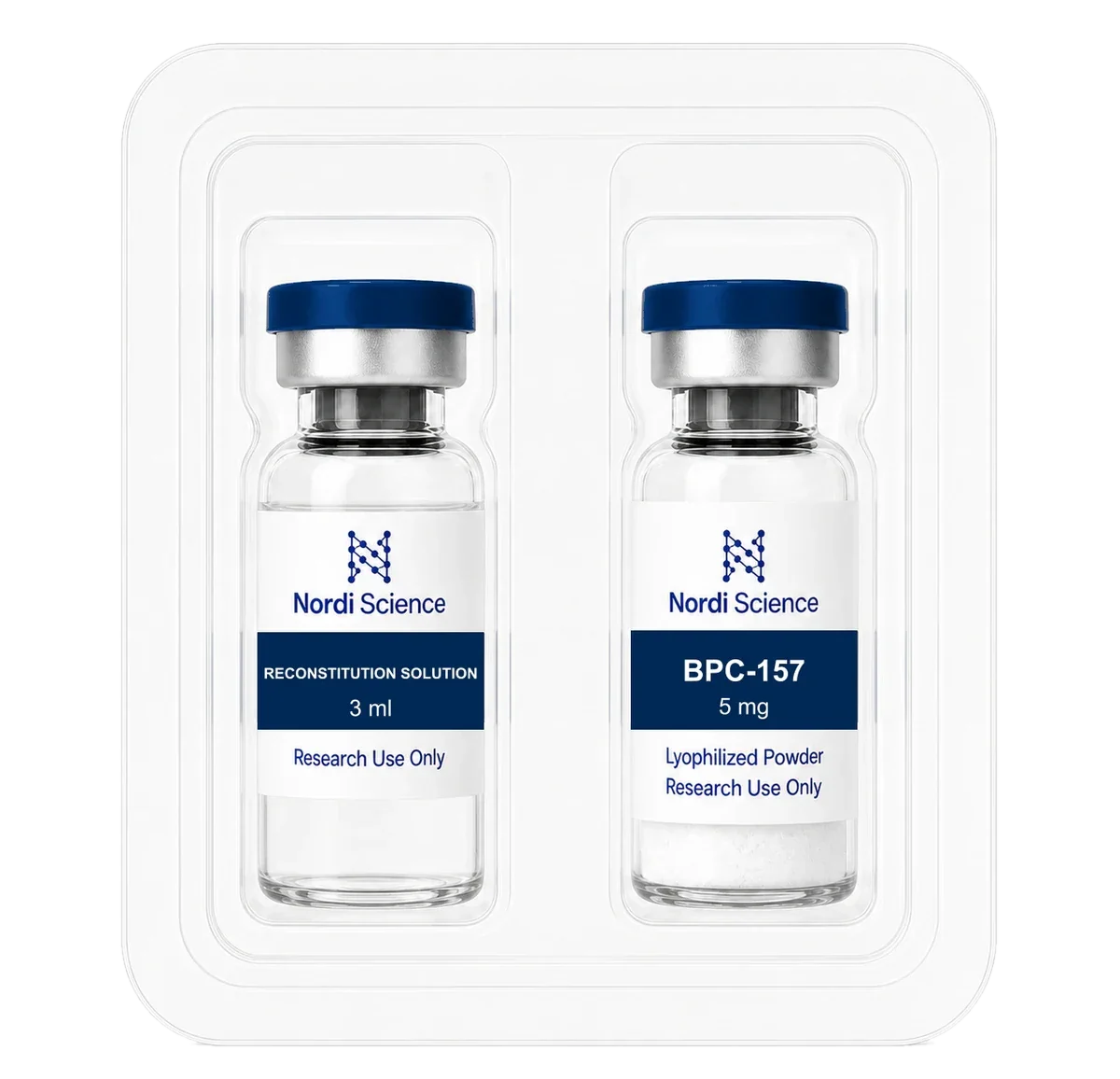 BPC retail box, open, showing the vial tray