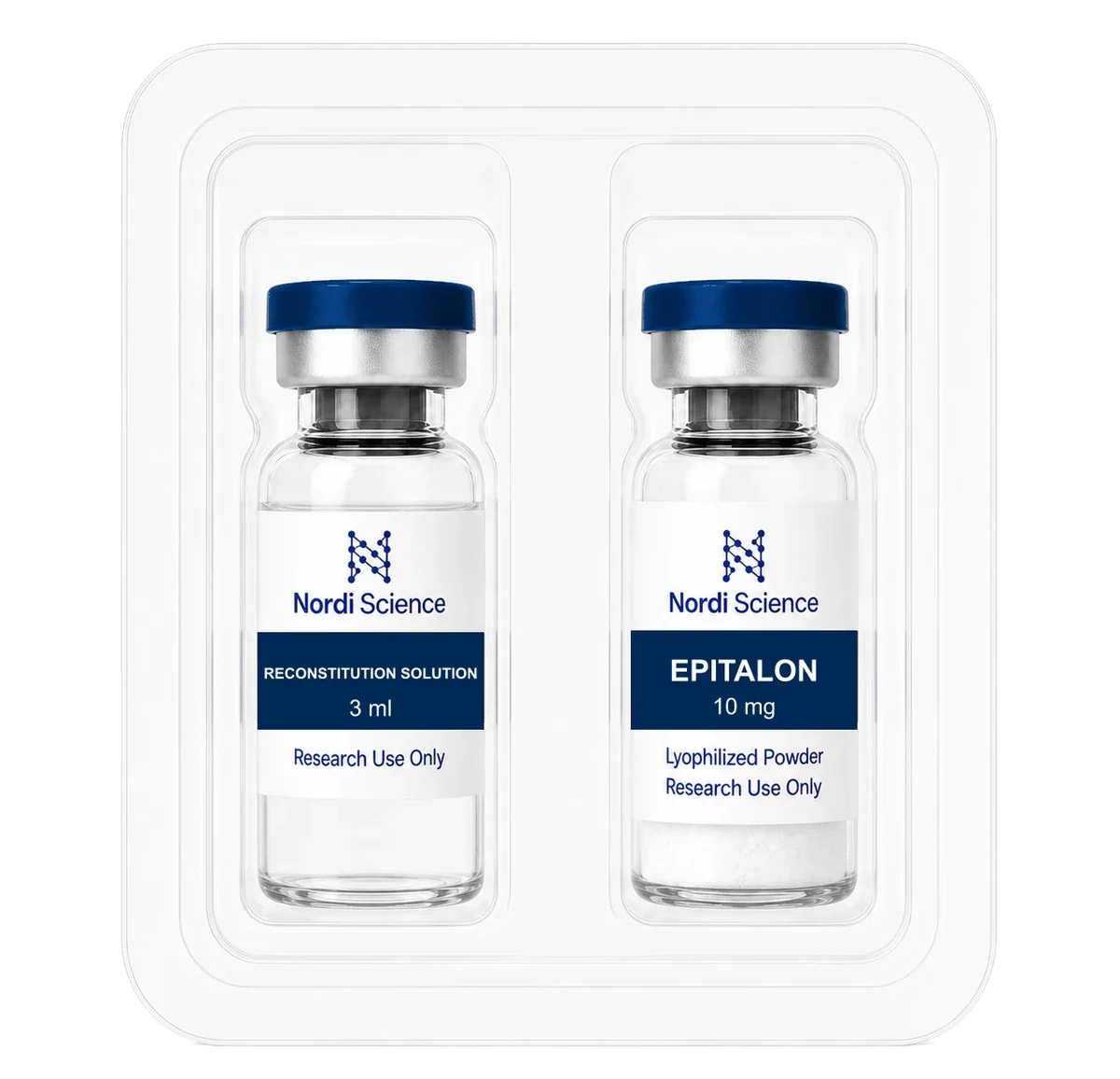 EPITALON retail box, open, showing the vial tray