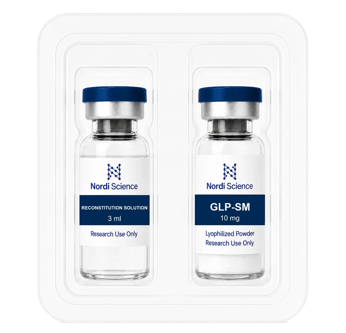 GLP-SM retail box, open, showing the vial tray