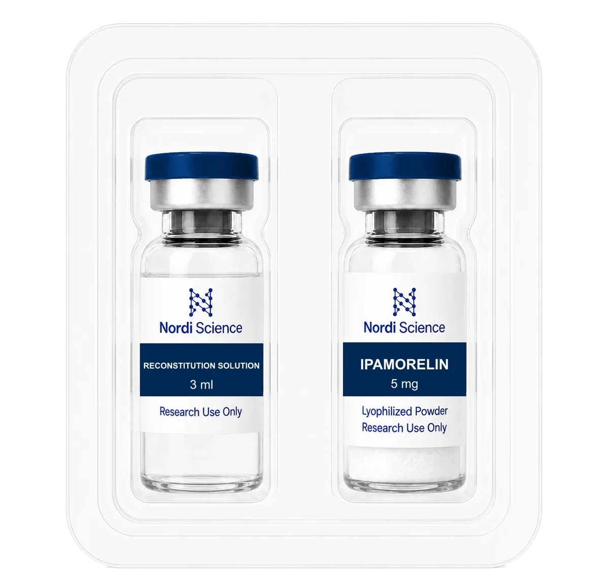 IPAMORELIN retail box, open, showing the vial tray