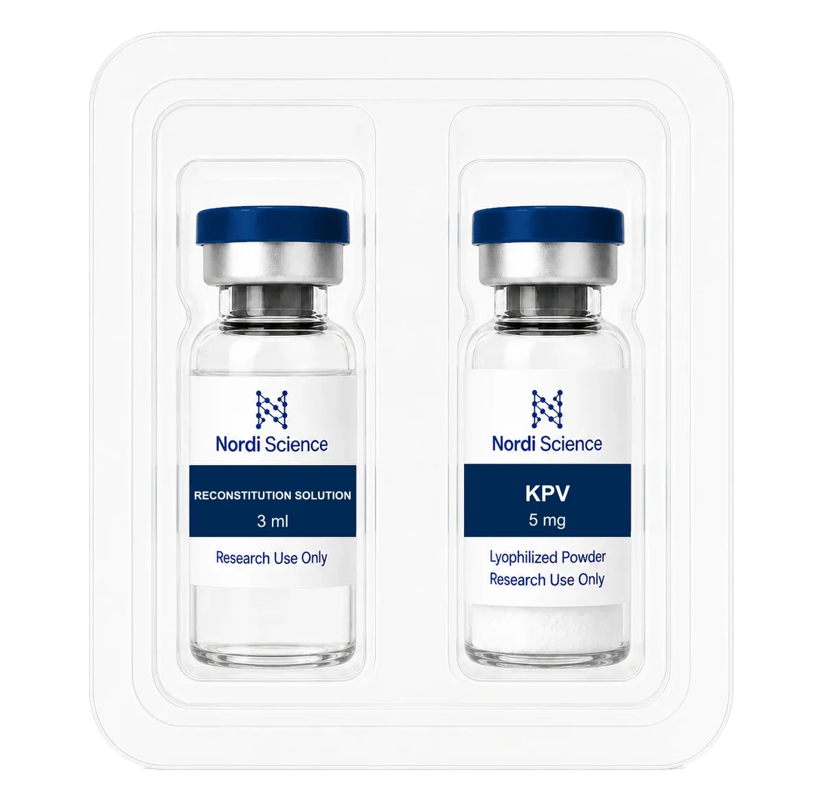 KPV retail box, open, showing the vial tray