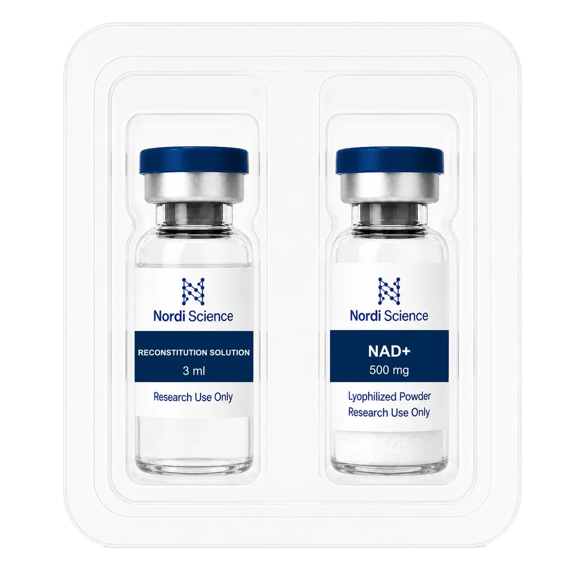 NAD+ retail box, open, showing the vial tray