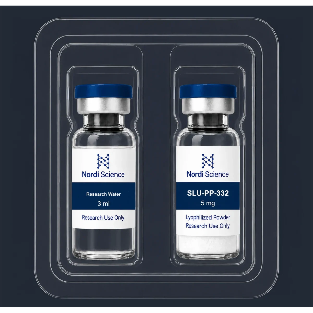 SLU-PP-332 box contents: the vial and the reconstitution solution in the tray